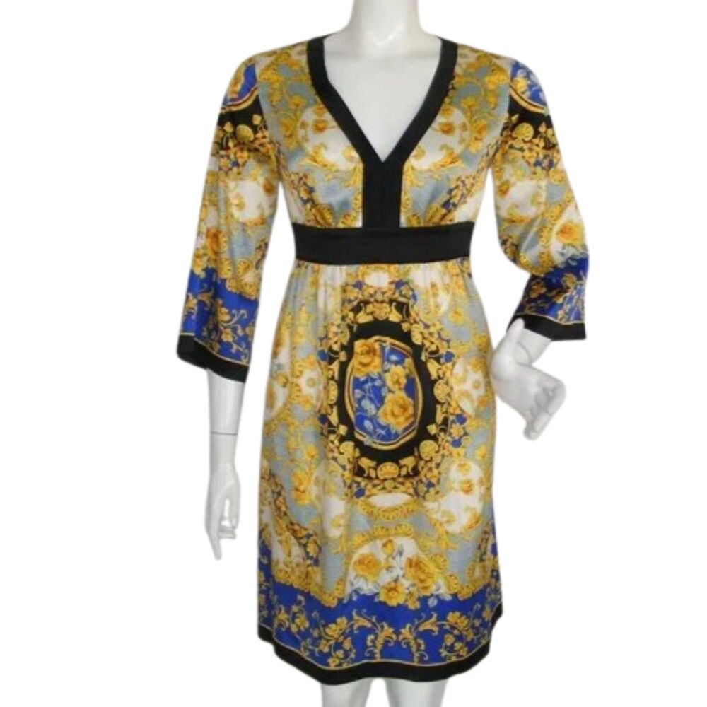 ICE Dress, 4, Baroque print all over, 3/4 sleeve, Ties in back, Side zipper